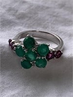 Sterling Silver Ring w/  Green Stones Sz 5