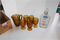 LE Smith Amber Moon & Stars Pitcher and 5 Glasses