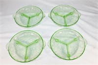 Set of 4 - Horshoe Pattern Vaseline Glass Relish