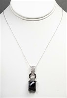 Silver Onyx & White Spinel Pendant Necklace
