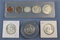3 Franklin Halves, 1964 Mint Set
