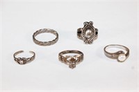 Lot of 5 Sterling Silver Rings - Various Styles