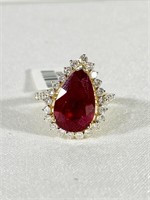 6 Carat Ruby & Diamond Ring - 14k Gold