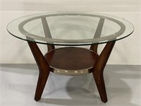 MCM style round glass top coffee table