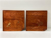 Pair of vintage hand carved wood stove covers