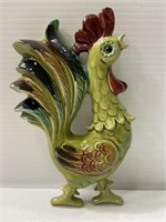 Mid-century Lefton olive green rooster wall plaque