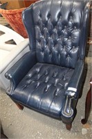 BLUE WING-BACK RECLINING CHAIR
