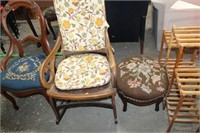 ROCKING CHAIR; ARMLESS OCCASIONAL CHAIR, OTTOMAN