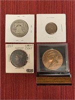4 coins : silver 1954-D Franklin Half dollar,1820