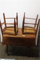 DROP LEAF TABLE WITH 2 CANE SEAT CHAIRS