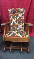 Mid Century oak stationary rocker with floral