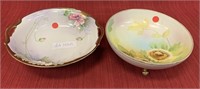 2 Unmatched hand painted Nippon bowls, 1 footed,