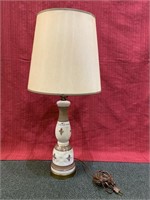 Mid Century glass lamp with fabric shade