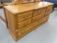 2 pc Oak Sleigh Bed and Triple Dresser
