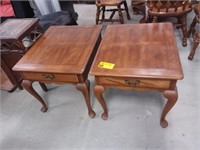 Two matching Queen Anne oak end tables