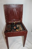 Antique Shoe Shine Box Stand with Cast Iron Acces.