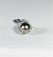 Platinum Tahitian Pearl & Diamond Ring
