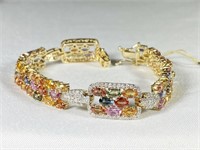 Multi-Color Sapphire & Diamond Bracelet - 14k Gold