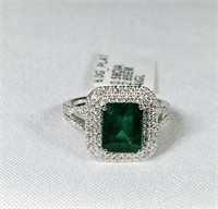 Platinum and Emerald Diamond Ring