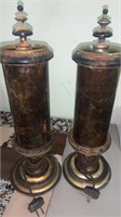 Pair 1920 Crimson Mica Shade Table Lamps