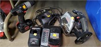 3 battery chargers,  battery cordless drill &