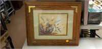Bird and Flower Painting with Wooden Frame by