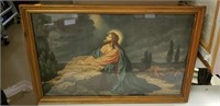 Wooden Framed Picture of Jesus Praying in the