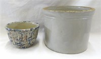 Crock bowl H 4.5" (spongeware) & crock H 7"