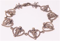 925 Silver Heart Link Angel Bracelet 7.25" 15.3g