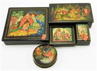 Lot #771 - (5) Russian painted lacquer boxes.