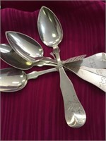 4 coin Silver Antique Spoons by E K Lakeman Salem