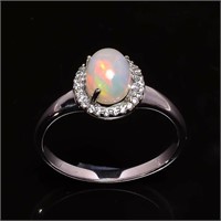 SS Opal and White Topaz ring