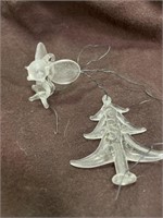 2 Mini Glass Vintage Clear Christmas Ornaments
