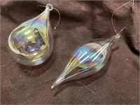 2 Iridescent Glass Christmas Ornaments