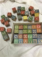 Vintage Wood Learning  Blocks - Alphabet Numbers +