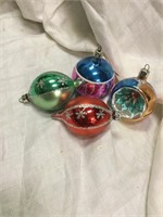 Set of 4 Colorful Vintage Christmas Ornaments