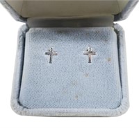 14K White gold cross post earrings