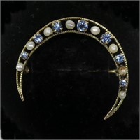 10K Yellow gold vintage pearl and blue topaz