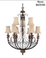 3+6 LIGHT CHANDELIER W 35 7/8"  H 47 1/2"