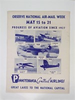 Vtg 1930's Era PA Central Airlines Poster