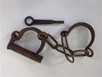 Antique Wrought Iron Manacles Hand Cuffs w/ Key