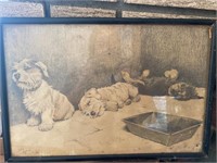 Antique framed signed dog sketch