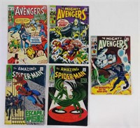 5pc Silver & Bronze Age Spiderman & Avengers Comic