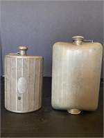 2 vintage metal flasks
