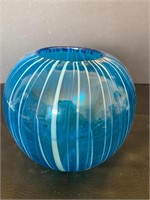 Blue striped art glass vase