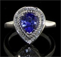 Natural 2.26 ct Pear Cut Tanzanite & Diamond Ring