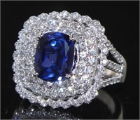 14K White Gold 5.35 ct Sapphire & Diamond Ring
