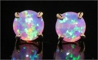 Round Cut Pink Fire Opal Earrings