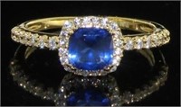 Cushion Cut Sapphire & White Topaz Ring