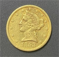 RARE 1853-Charlotte Liberty Head $5.00 Gold